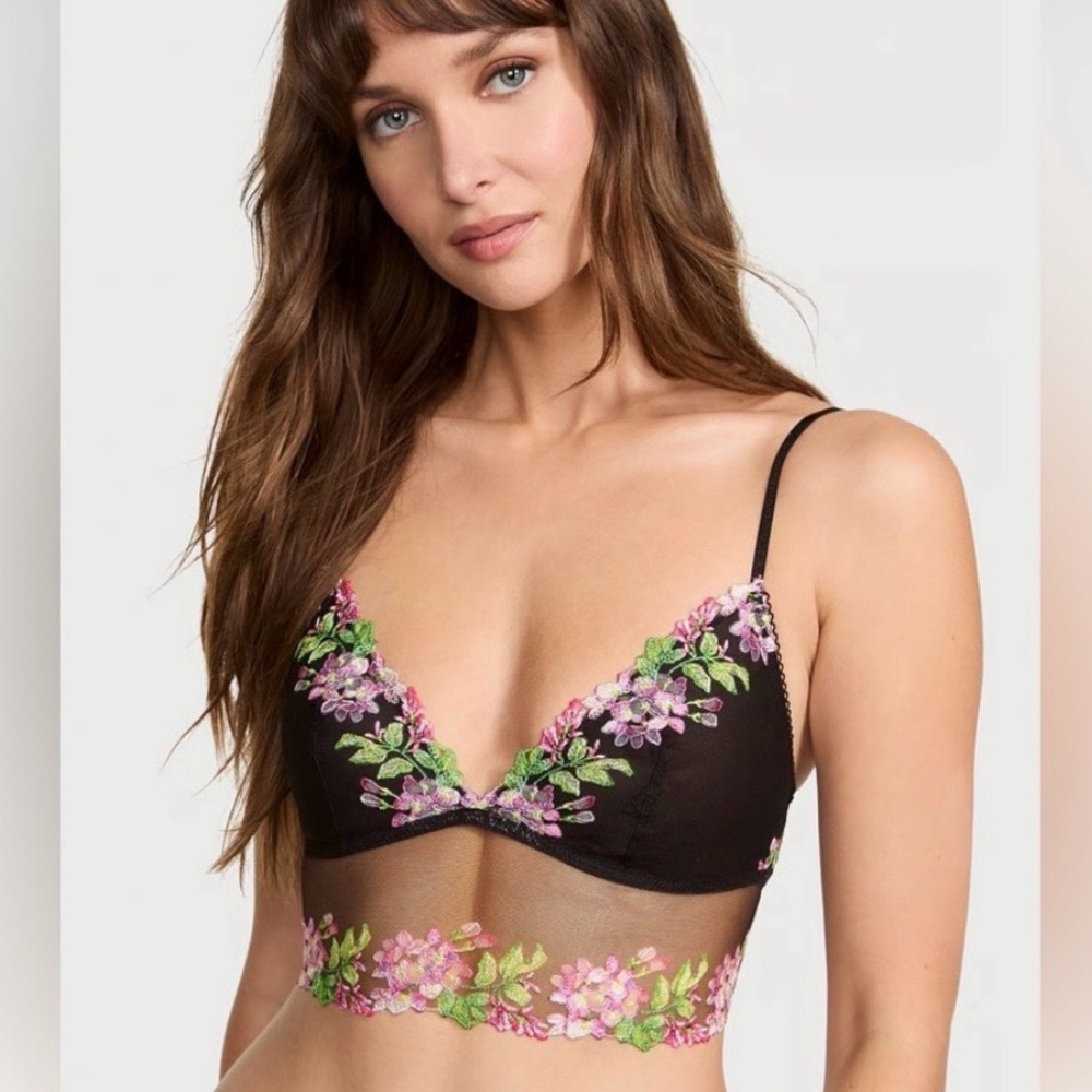 Victoria's Secret Black Bralette with Floral Embroidery